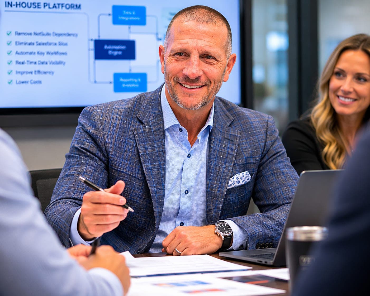 Mike Sweigart presenting an in-house platform plan to a client team